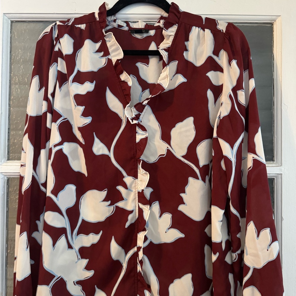 Ann Taylor Burgundy and Cream Floral Blouse - Picture 1 of 2